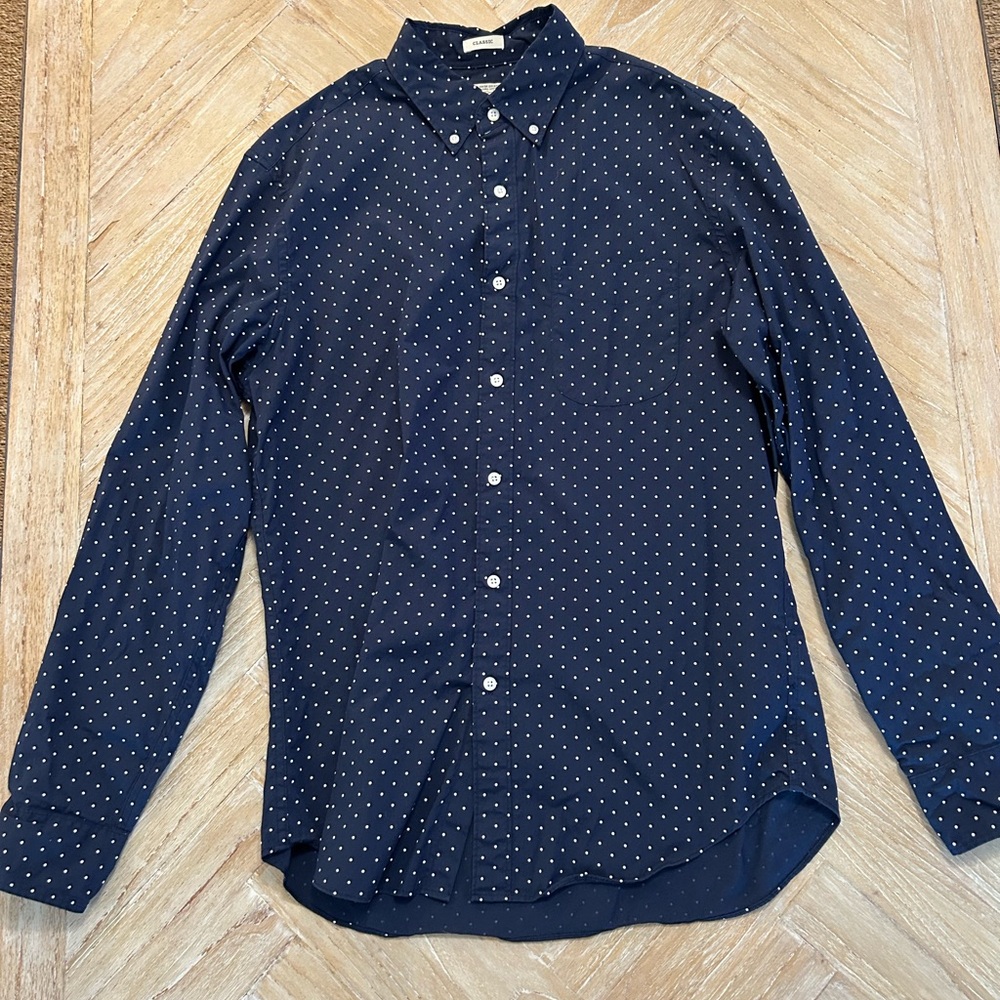 J. Crew Men’s Navy Blue Polka Dot Classic Fit Medium Shirt